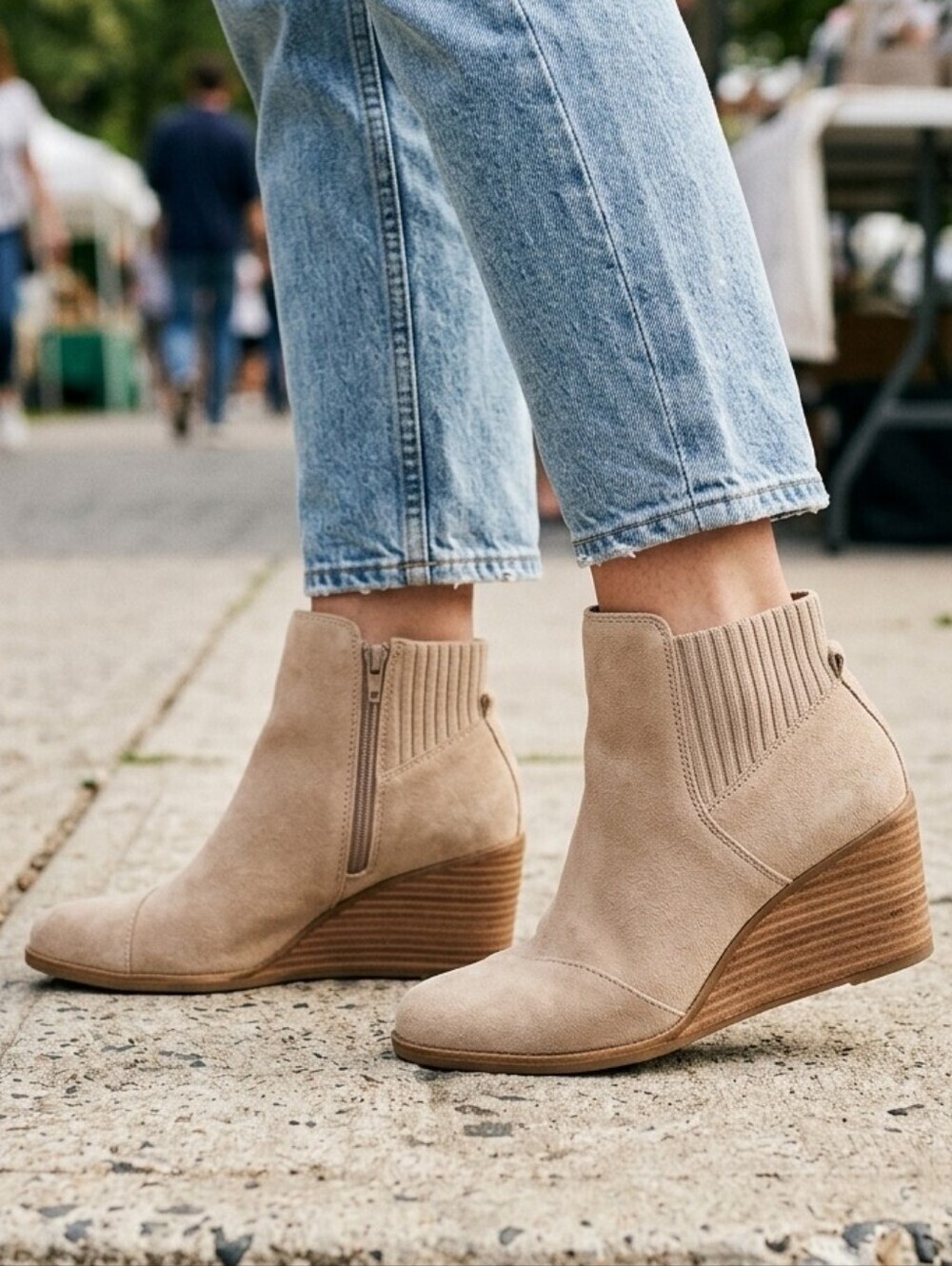 TOMS Women's Sadie Wedge Suede Booties, Side Zip, Size 9 US
